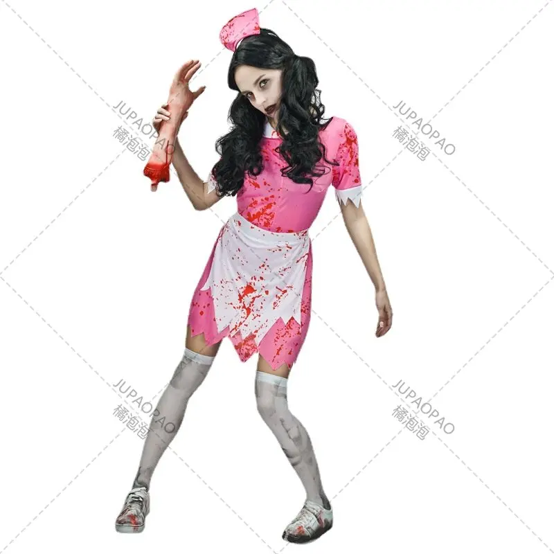 

Halloween Adult Women's Terrifying Bloody Zombie Nurse Stage Costume Big Girl Blood Stain Nurse Party Costume Halloween Cosplay