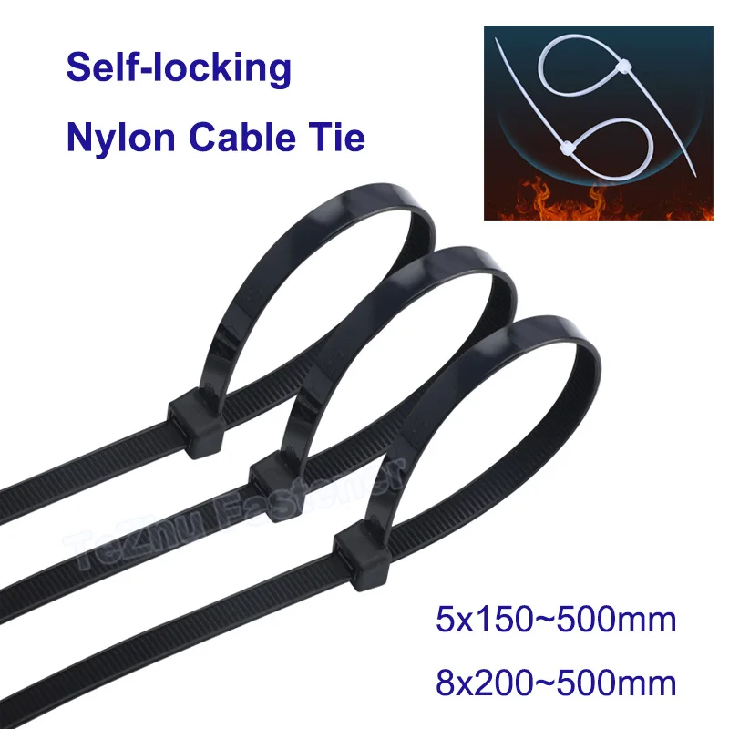 Купи 200-500pcs Self-locking Plastic Nylon Cable Tie Black White 5x300 Cable Organizer Tie Fastening Ring 3x200 Industrial Cable Tie за 403 рублей в магазине AliExpress