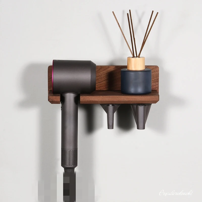 

Hair Dryer Holder For Dyson Solid Wood Walnut Bathroom Rack Wall Mounted Bath Shelf Households Rack Hair Blow Dryer Shelf