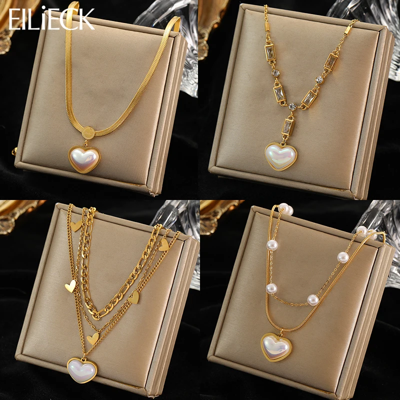 

EILIECK 316L Stainless Steel Heart Pendant Gold Color Necklace For Women Trendy Fashion Neck Jewelry Girls Neckwear Accessories