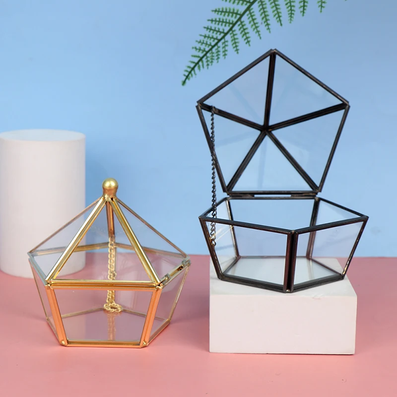 

Geometrical Glass Jewelry Box Jewelry Organize Storage Holder Ring Earring Box
