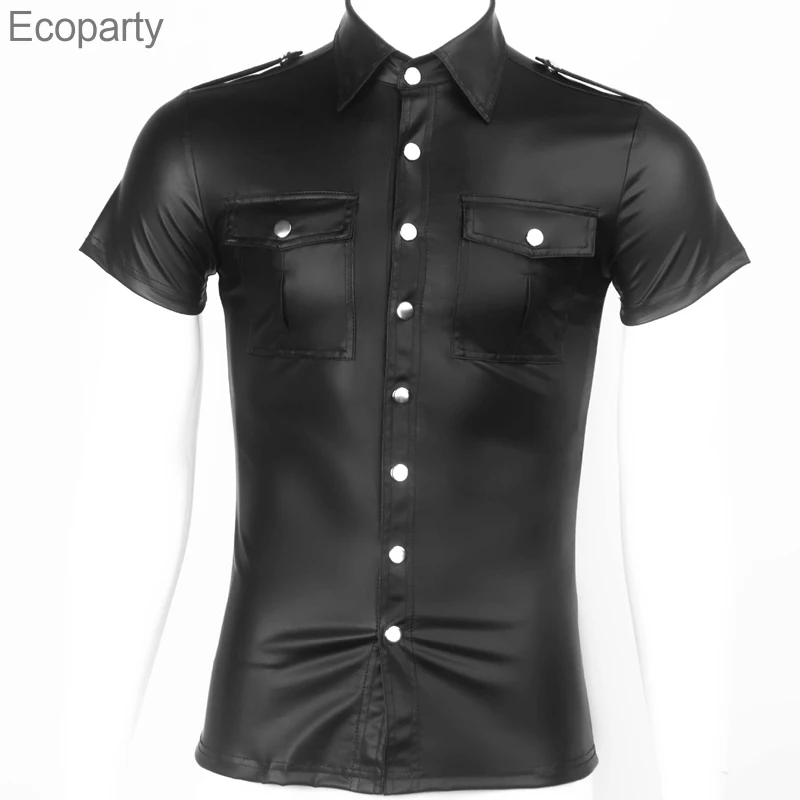 Футболка мужская латексная на пуговицах пикантная рубашка из мягкой