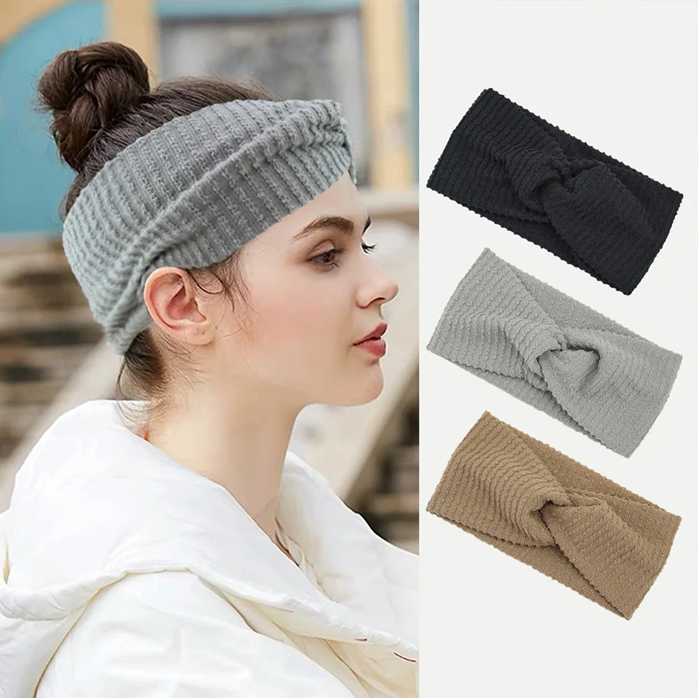 

Ripple Intersect Knot Headband for Women Khaki Cross Knitted Bandeau Wide Elastic Headbands Yoga Hairband Winter Knit Headband