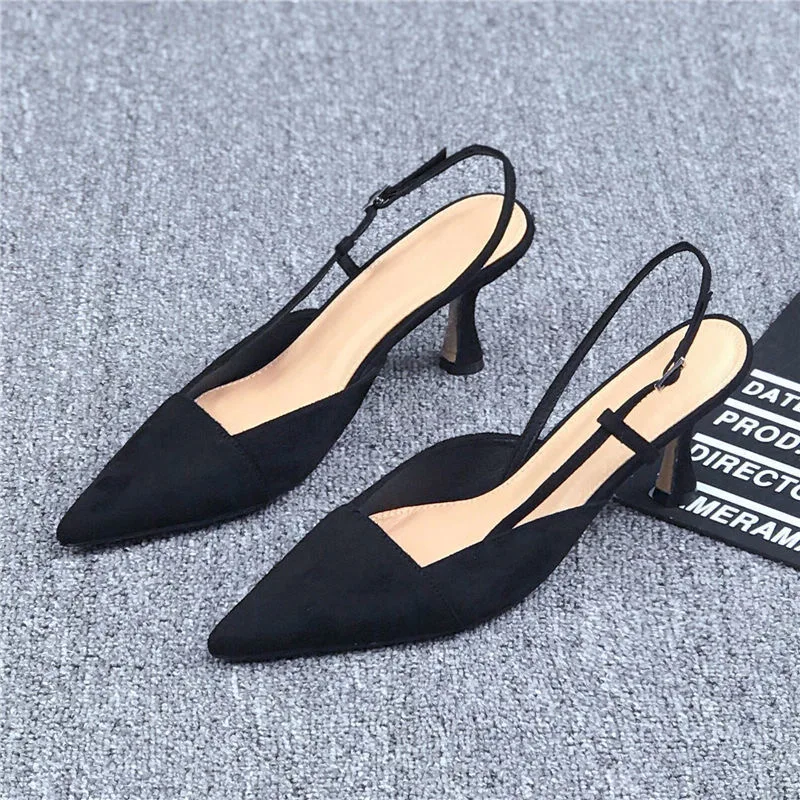 

Thin High Heels Pointed Toe Slip on Inch Pink StilettoWomen 2023 Shoes Black Fashion Slingback Suede Pumps Chaussure Femme