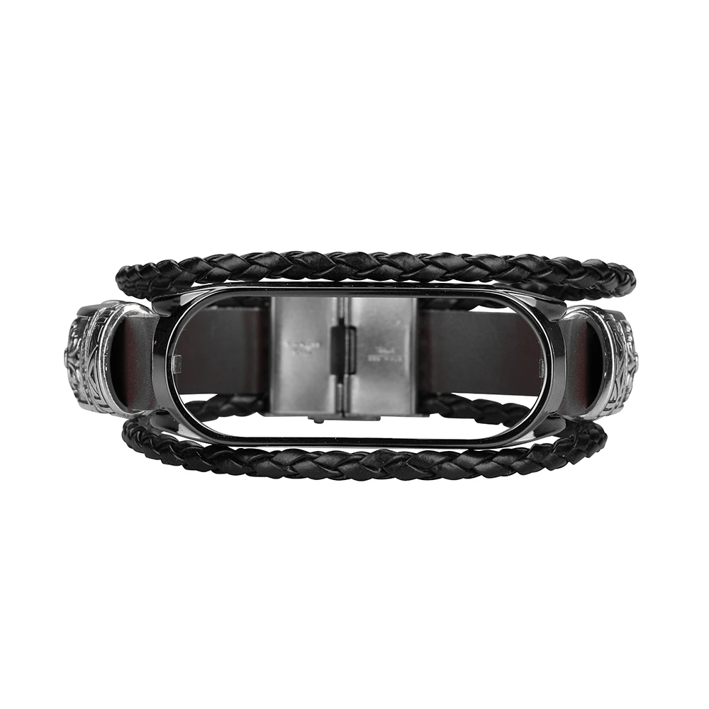 Leather Weave Wristband For Xiaomi Mi Band 5 4 3/5 NFC Smart Bracelet Metal Frame Watchbands Accessories For Miband 5 3 4 Straps