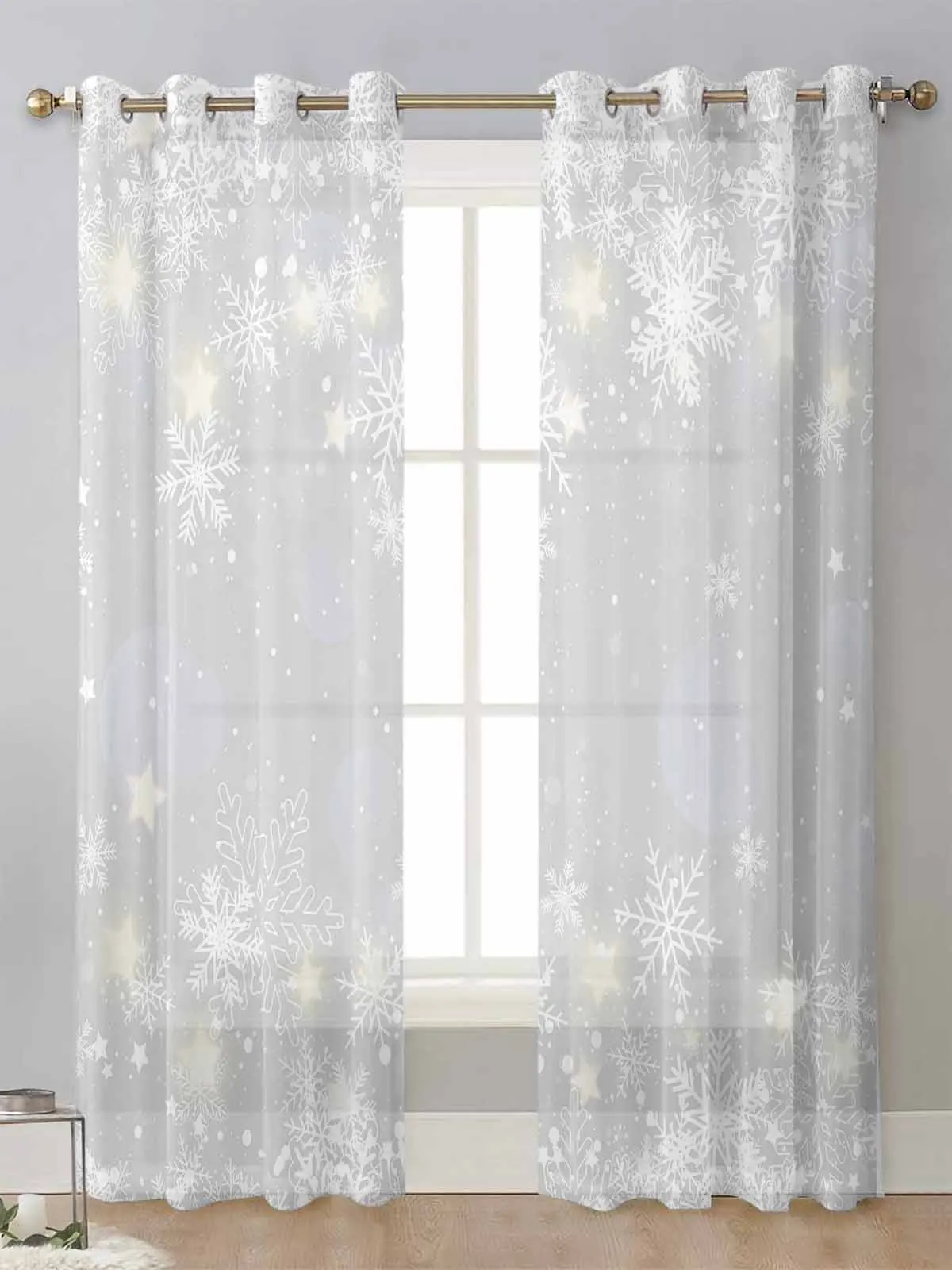 

Christmas Snowflake Gray Sheer Curtains For Living Room Window Transparent Voile Tulle Curtain Cortinas Drapes Home Decor
