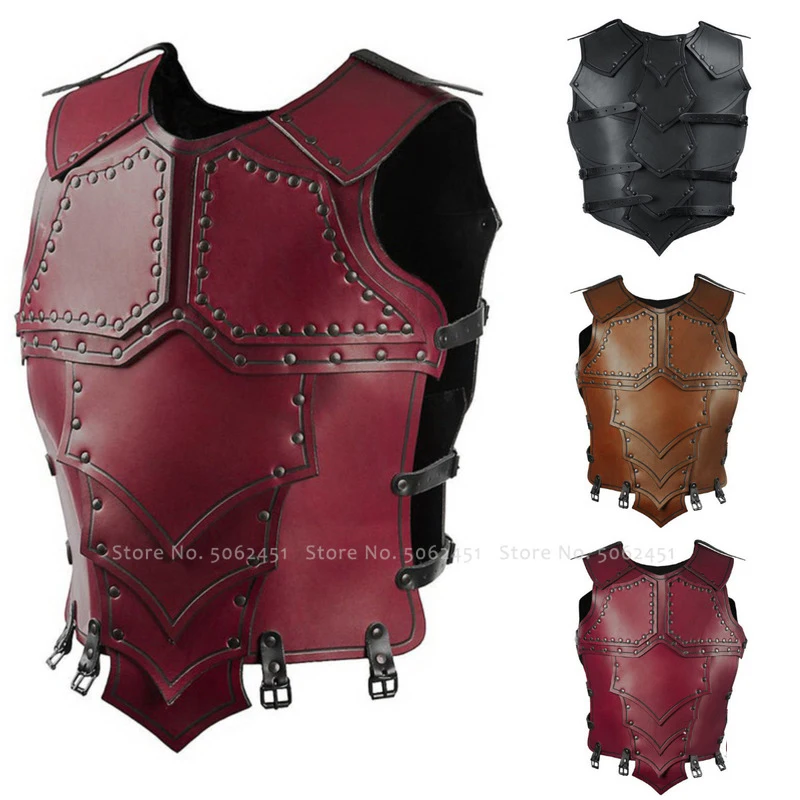 

Medieval Retro Men Soldier Combat Equestrian Leather Armor Stage British Style Knight Vest Carnival Party Cosplay Costume