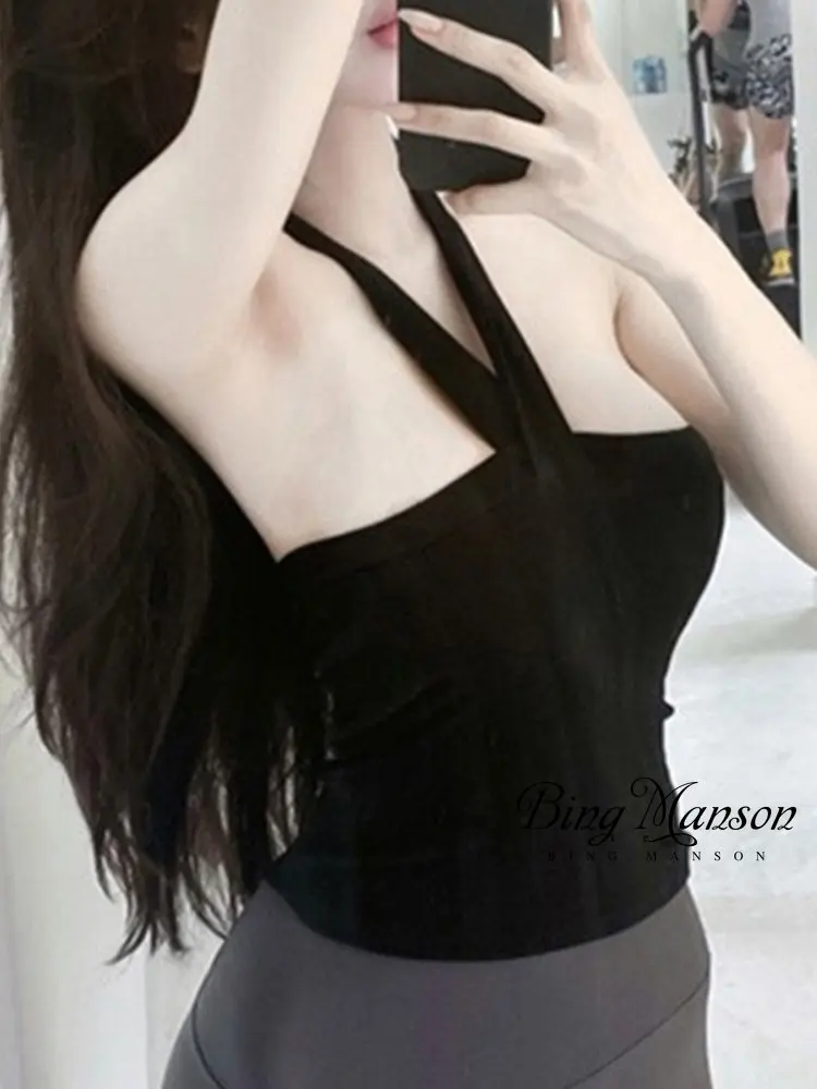 

2022 The New Sexy Feminine Slim Slim Thin Hanging Neck Backless Breast Pure Desire Wind Camisole Female Y2k Top