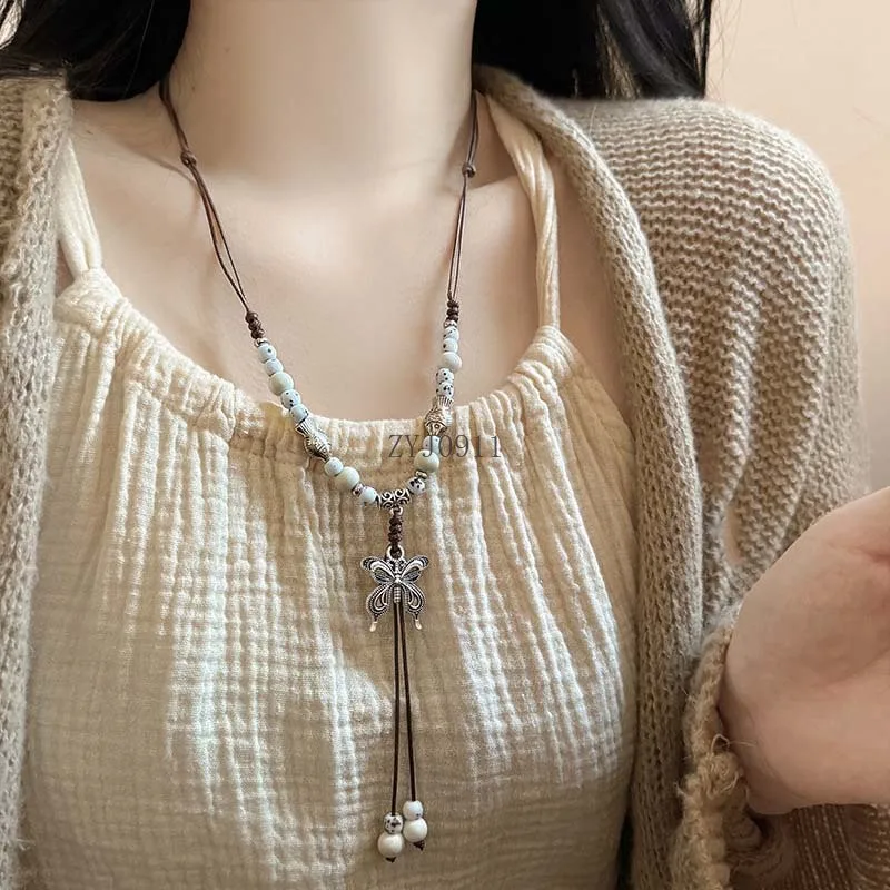 Керамические ожерелья с подвеской в виде бабочки для женщин новые длинные