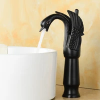 tall black oil rubbed brass carved art animal swan style bathroom sink basin mixer tap faucet one hole single handle mnf178