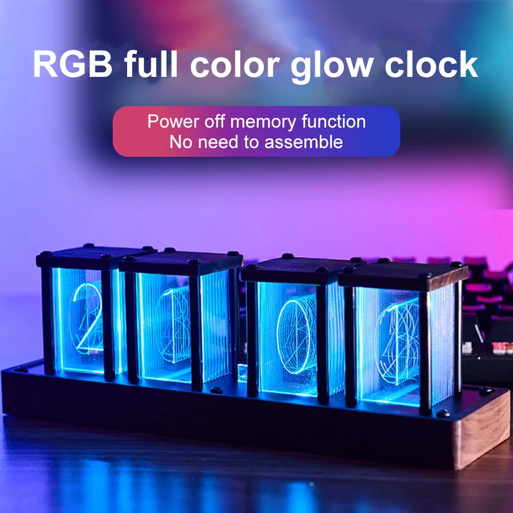 Music Spectrum DIY Nixie Tube Clock RGB Glow Tube Clock Walnut Wood Base LED Electronic Digital Alarm Lamp Clock Timer Gift