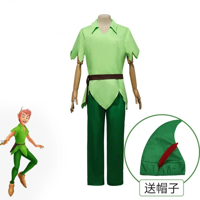 Костюм Питера Пэна для косплея взрослых и детей комплект из зеленой рубашки брюк