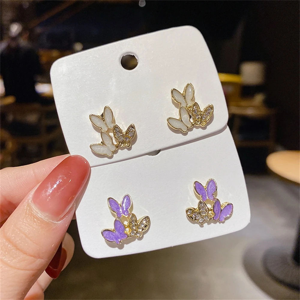 

Korean New Fashion Oil Painted Butterfly Stud Earrings For Women Cute Animal Brincos Pearl Rhinestone Statement Earring Jewelry