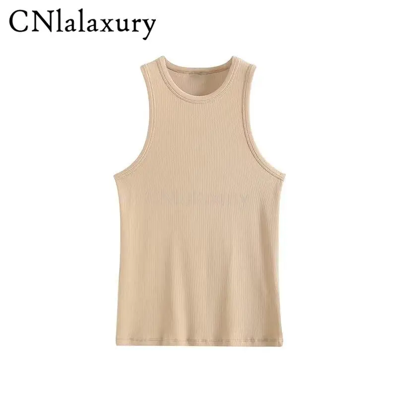 

Летняя Новинка 2023, женский жилет CNlalaxury с круглым вырезом и резинкой, Женские базовые однотонные универсальные Простые повседневные модные ...