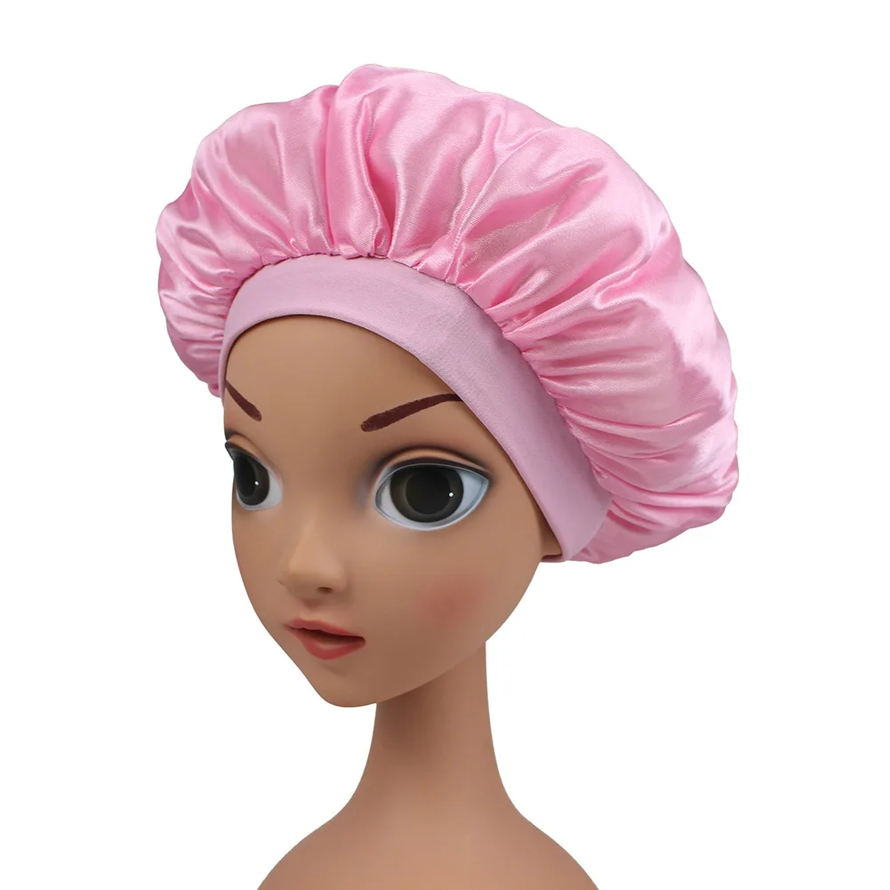 

B144 Children Hair Care Bonnet Shower Bath Head Cover Baby Girls Boys Night Sleep Cap Beanies Silk Satin Elastic Hat