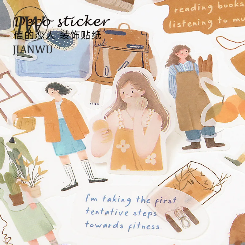 

JIANWU 40 Pcs Cute Girl Stickers Pack DIY Scrapbooking Decoration Collage Character Shape Diary Phone Sticker Kawaii Stationery