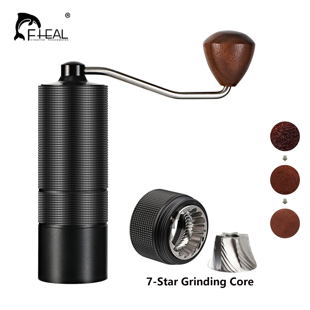 

FHEAL Manual Coffee Grinder SUS402 Stainless Steel Conical Burr 8-26 Grind Settings for Espresso Drip Coffee Kitchen Accessories