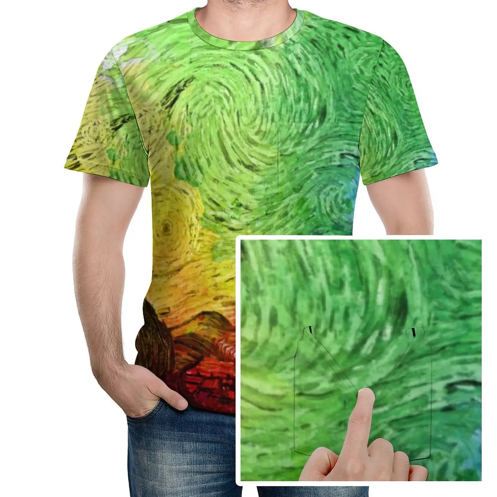 

Футболка с изображением звездной ночи, яркие винтажные футболки с рисунком и карманами, футболка с графическим рисунком, пляжный потрясающ...