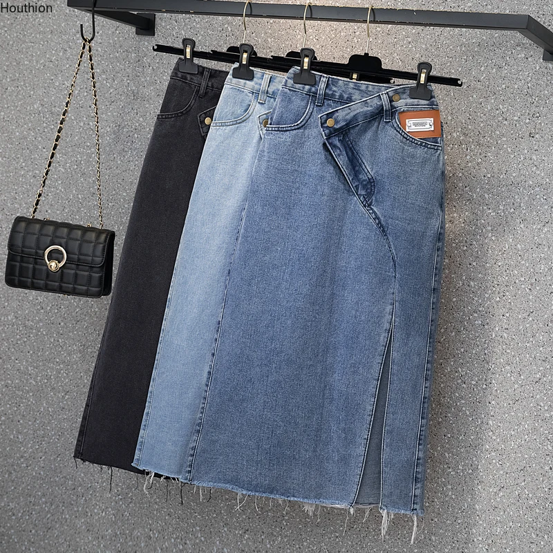 

Houthion Women's Denim Skirt Summer Fashion Casual The New Cowboy s Split Fork Pocket