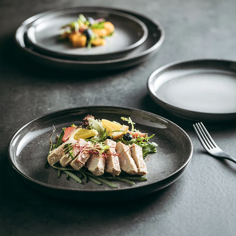Grey Luxury Western Food Plate, Ceramic Plate Steak Plate Home Dishes Dim Sum Plate Dinner Set Plates and Dishes 8/10 Inch Plate