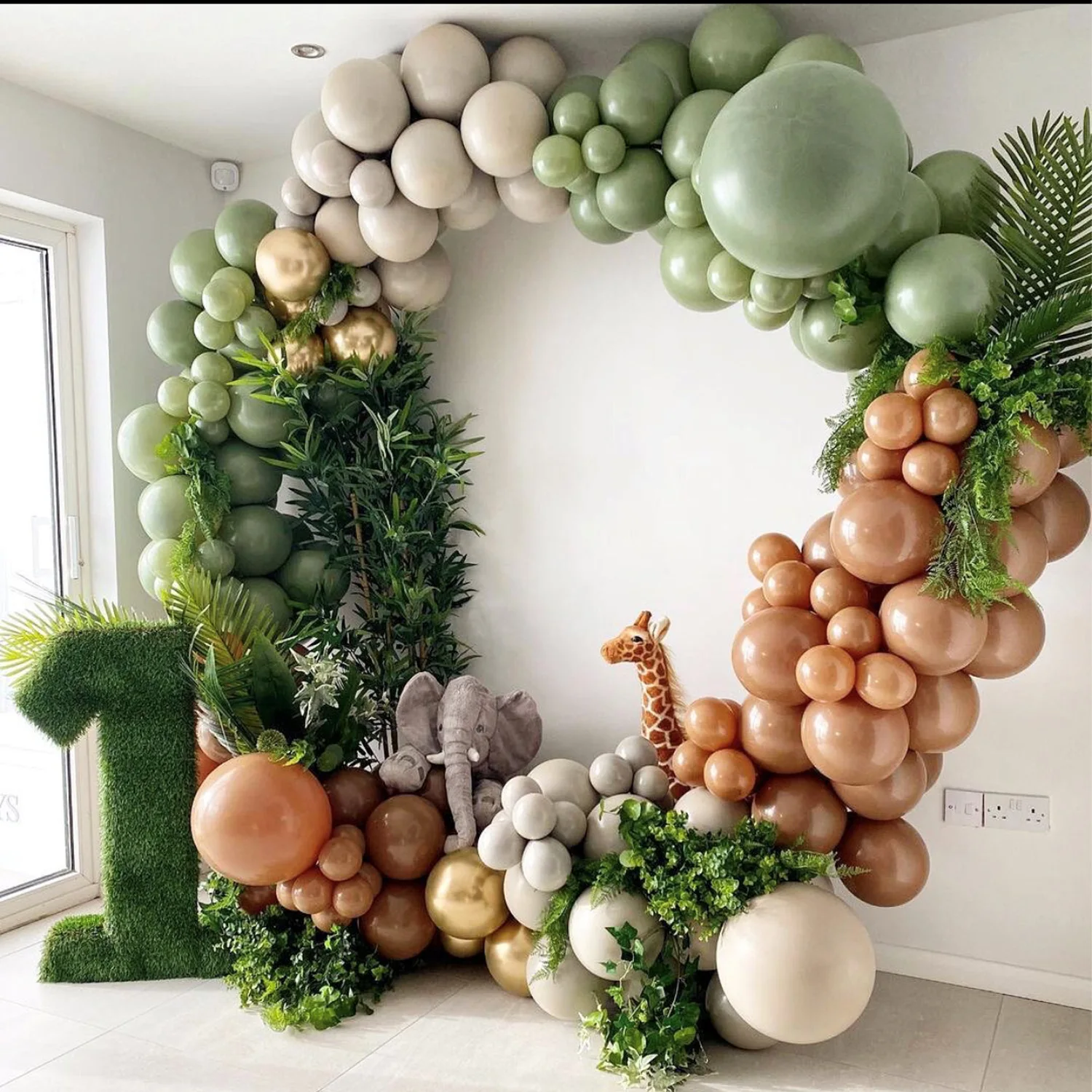 

155pcs/set Brown Latex Balloon Arch Kit Garland Avocado Green Kids Wild 1st Birthday Party Supplies Wedding Balloon Decorations