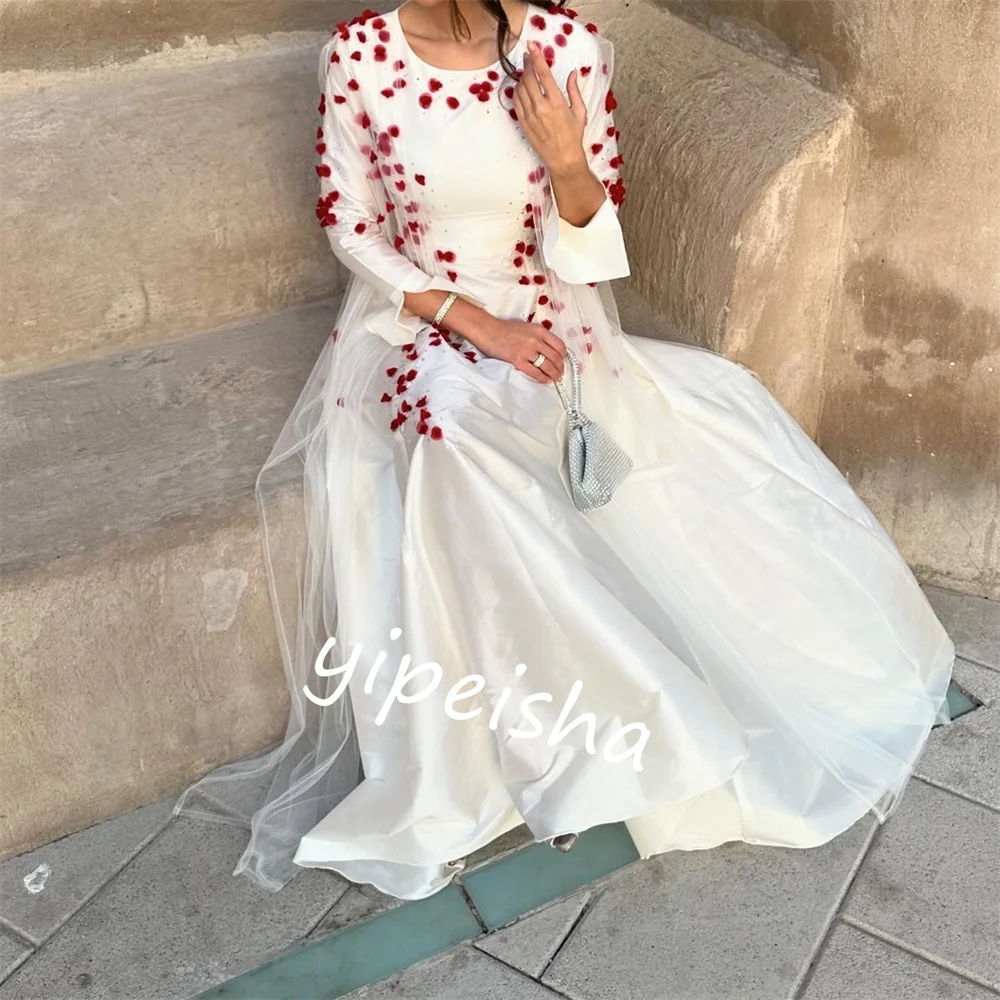  Атласная аппликация драпированное свадебное платье трапециевидной формы с