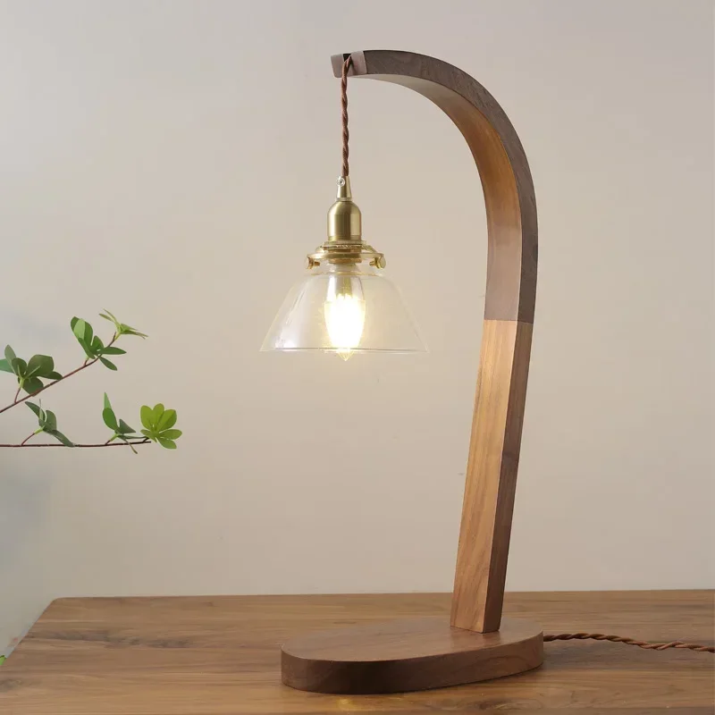 

Middle Ancient Nordic Minimalism Silent Wind Black Walnut Healing Art Living Room Bedroom Bedside Lamp