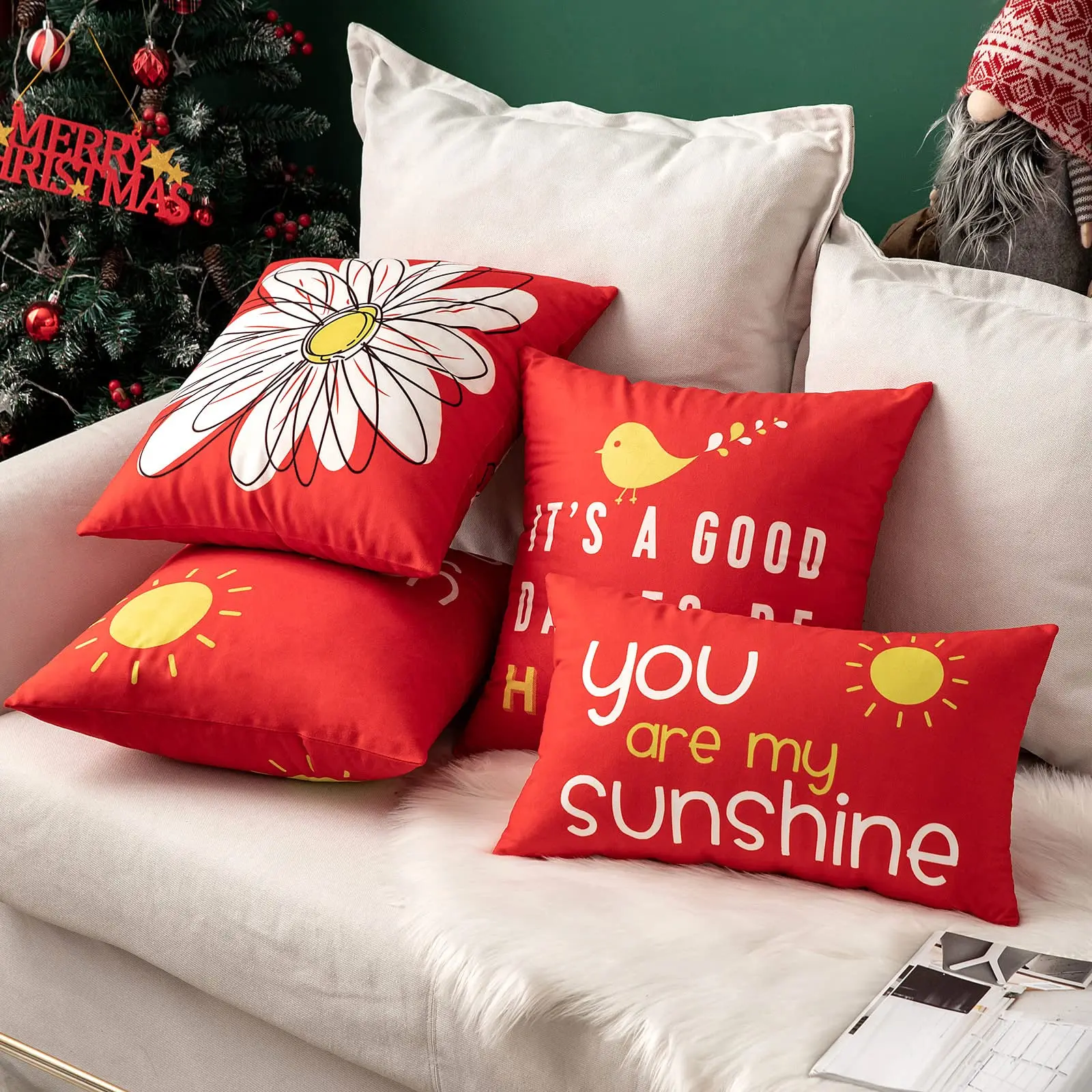 Красная наволочка с надписью Daisy You Are My Sun Happy Bird 40*40 декоративный чехол для дивана