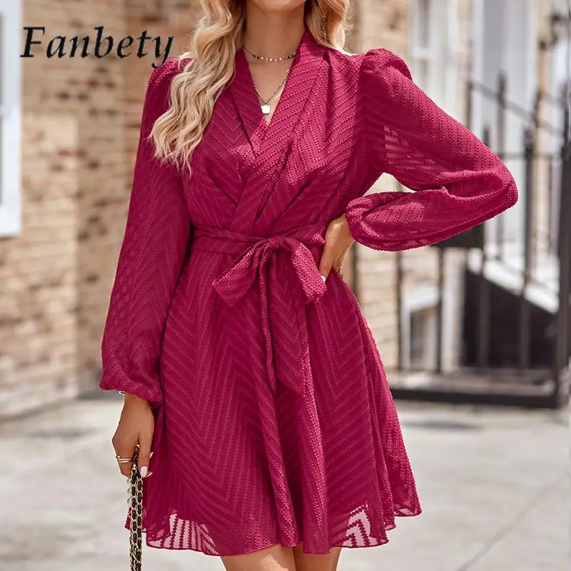 

Модное однотонное вечернее платье с длинным рукавом, женское характерное платье на бретелях с V-образным вырезом, элегантное французское универсальное мини-платье для поездок