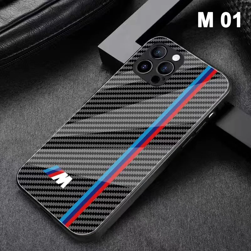 

Автомобильный чехол для телефона BMW M с логотипом из закаленного стекла и углеродного волокна «все включено» для iPhone 16 Pro 12 13 14 15 Max 7 8 Plus XR XS MAX