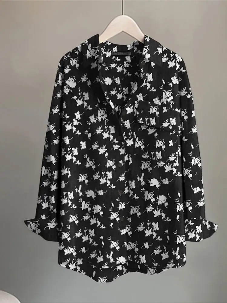 

2022 Праздничная блузка с длинным рукавом, повседневные блузы оверсайз с отворотом, туника ZANZEA, модные топы с цветочным принтом, женская рубаш...