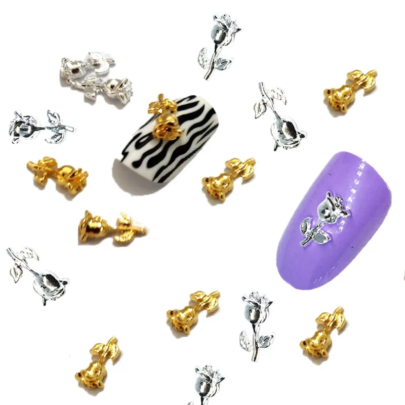 

20Pcs Metal Nail Art Rhinestones Flowers Nail Accessoires Charms Golden Rose Manicure Spring Manicure Supplies for Dropshipping