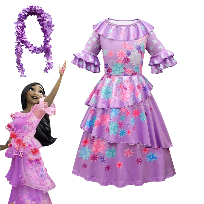 

Disney Girls Isabela Madrigal Encanto Mirabel Cosplay Costumes Fancy Princess Purple Dresses Children Carnival Party