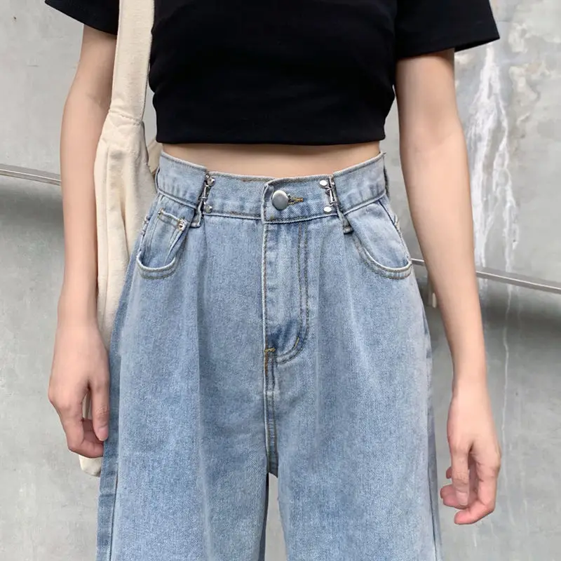 

Women Jeans Straight Pocket Wide Leg Women Jeans Denim High Waist Harajuku Female Overalls Streetwear Pants Mom Jean