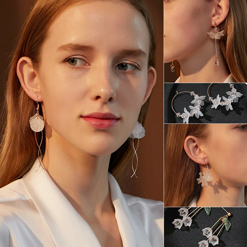 

Romantic Sweet Petal Long Dangle Drop Earrings Women Girl Trend Luxury Fairy Pendant Ancient Tassel Flower Jewelry Accessories