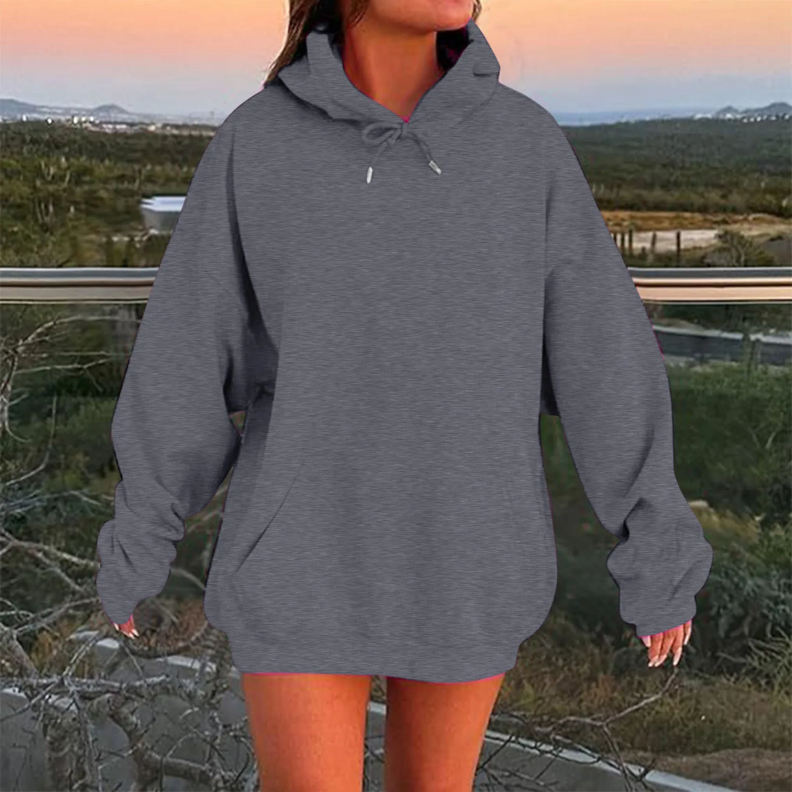 Сплошной цвет тонкая легкая стильная туника толстовки женские свободные посадки