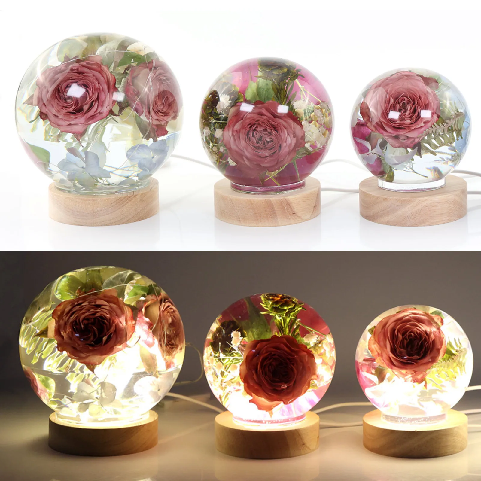 

Crystal Ball Resin Molds Silicone Crystal Ball Molds With Lights Display Base Stand For Home Decoration And Bedroom Night Lights