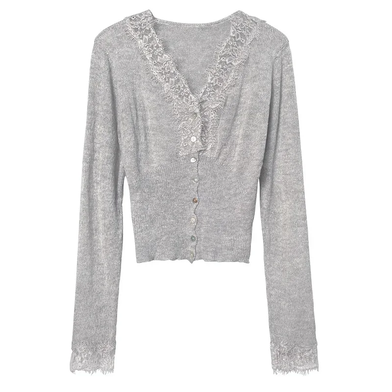 Женский трикотажный кардиган с длинным рукавом и V-образным вырезом