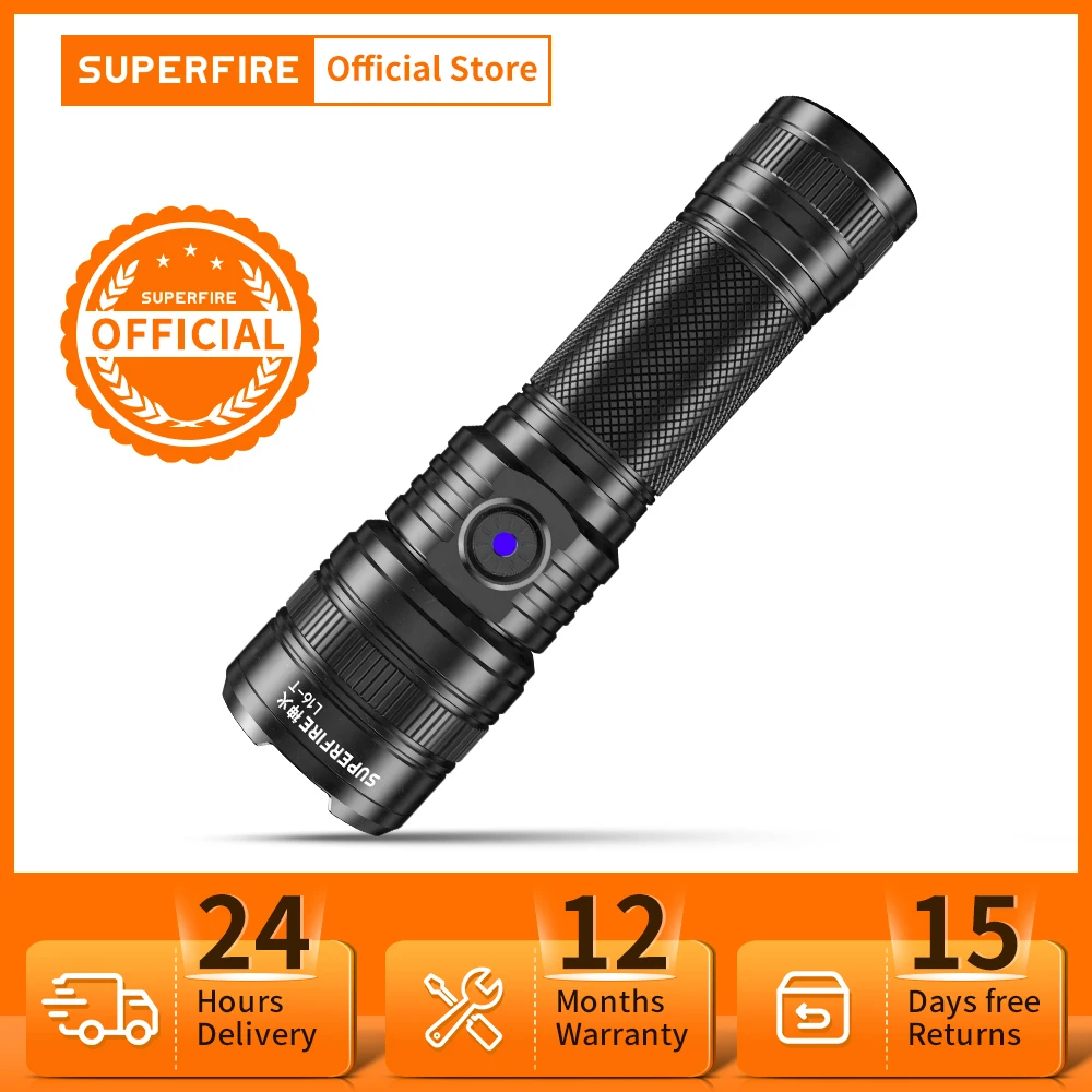 

SUPERFIRE L16-T Powerful LED Flashlight USB Rechargeable 18650/26650 Zoom Torch Flash Light Tactical Lantern for Camping Fishing