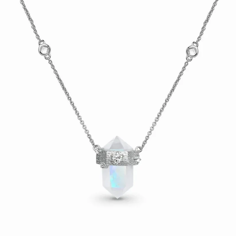 

S925 sterling silver hexagonal column crystal moonstone pendant necklace female niche jewelry