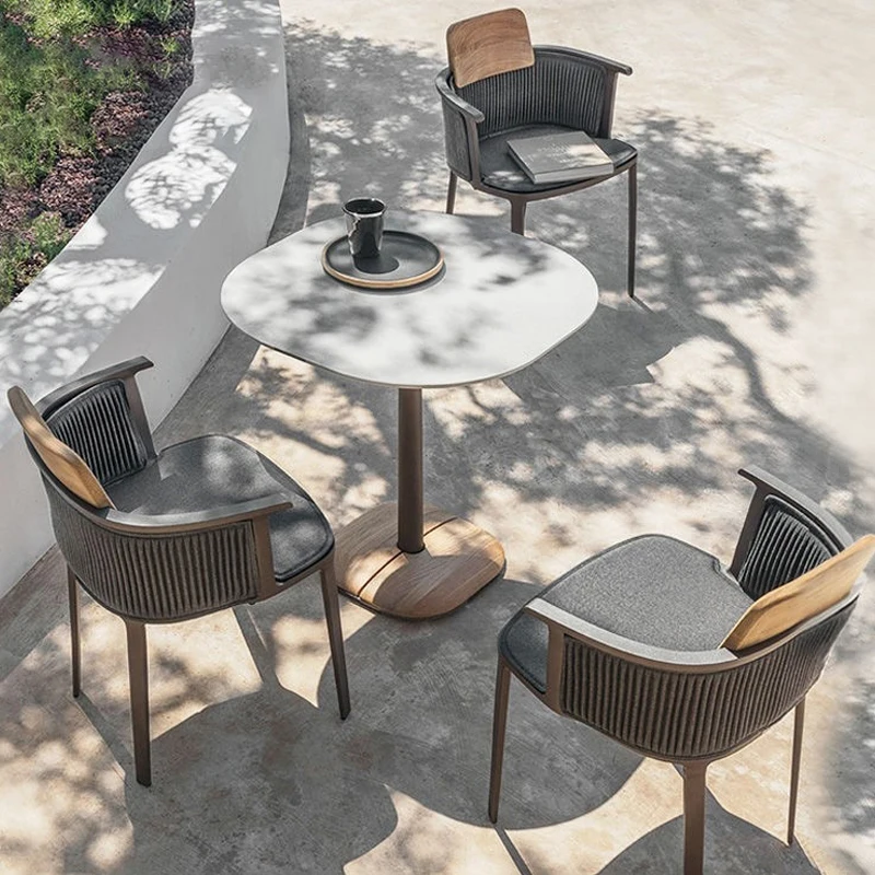 

Outdoor rattan chair table balcony bar chair bar Solid wood single chair negotiation table chair Hotel sales department outside