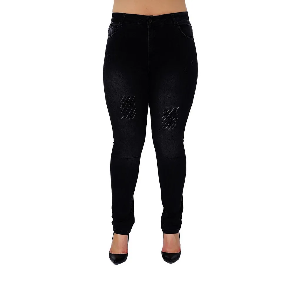 Fierte Women Plus Size Pants Rg1450 Jean High Waist Tight Trotting Ripped Zipper Closure Cotton Spring Summer Casual