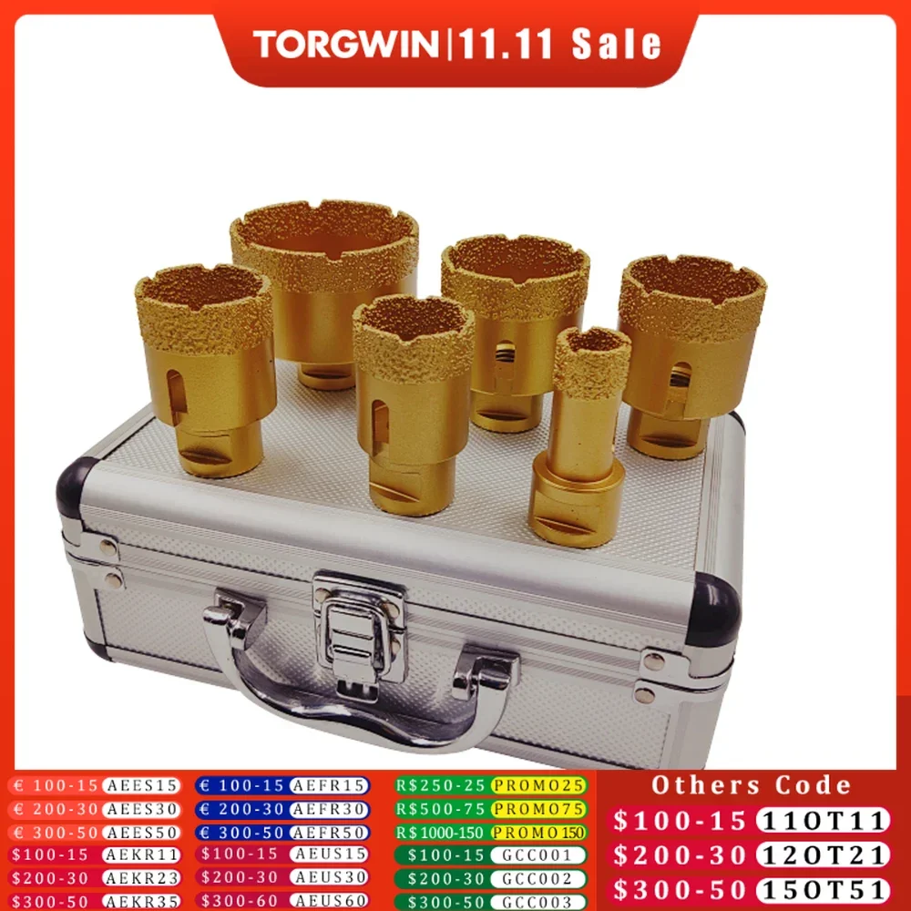 

7 Pcs Golden Dry Drill M14 Thread Brazing Hole Saw Set Porcelain Tiles Crowns Granite Marble vitrified tile Drill Bits Tools