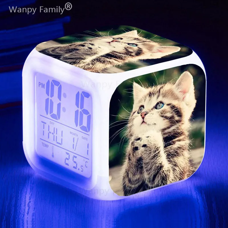 Student Bedroom Wake Up Timer Desk Clock Kids Room Home Decor Cat Doll