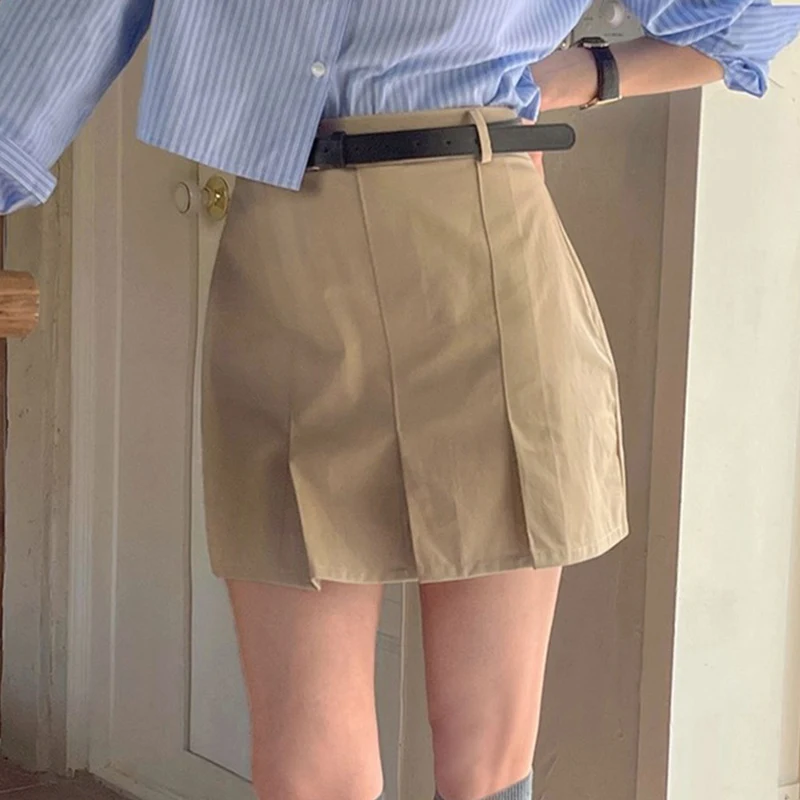 

Korean Sweet Summer Mini Skirts Women High Waist Pleated Skirt Office Lady Pencil Skirt Casual Chic with Belt Elegant Streetwear