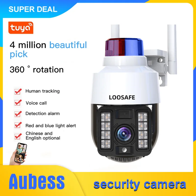 

4MP Tuya Smart Home CCTV Wifi PTZ IP Camera Outdoor Street AI Auto Tracking Wireless Security Surveillance Camera H.265X P2P