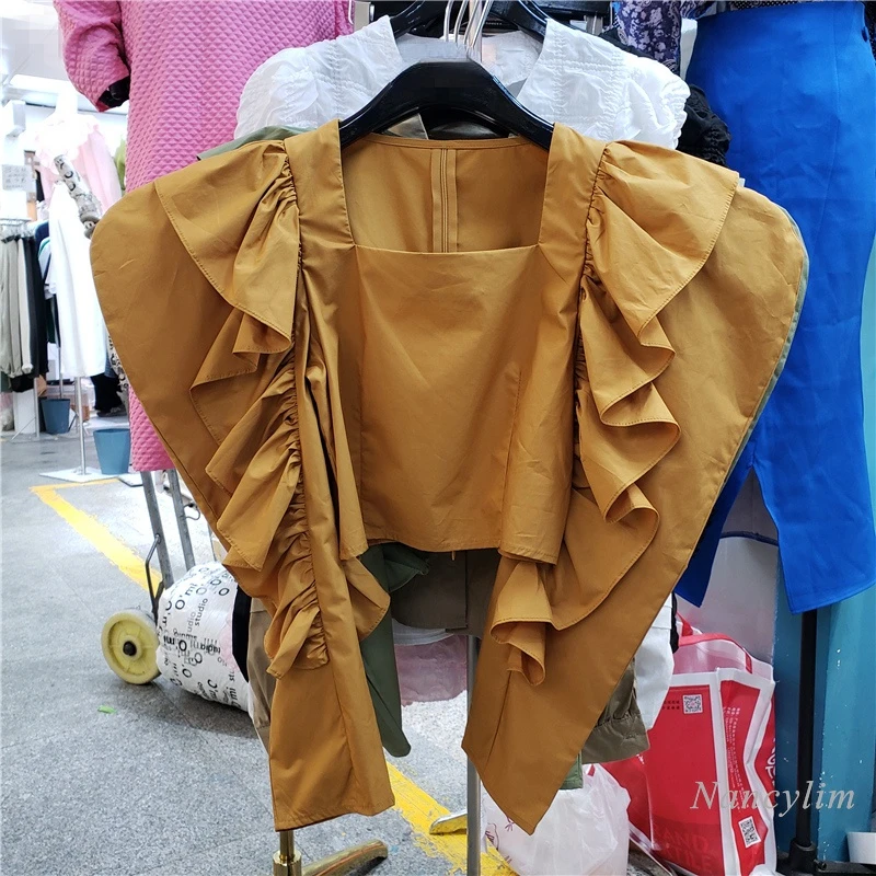 

Женская блузка с длинным рукавом, короткая рубашка с квадратным вырезом и длинным рукавом, в стиле ретро, весна 2022