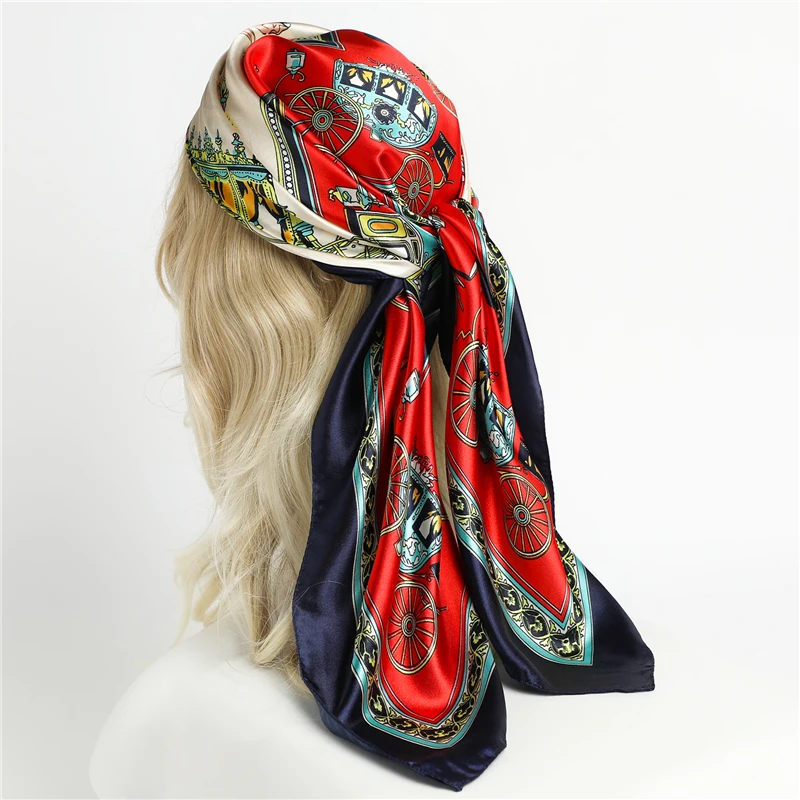 2022 Neckerchief Shawl Wraps Print Silk Satin Scarf square Women Muslim Hijab Elegant Headband  Bandana design brand foulard