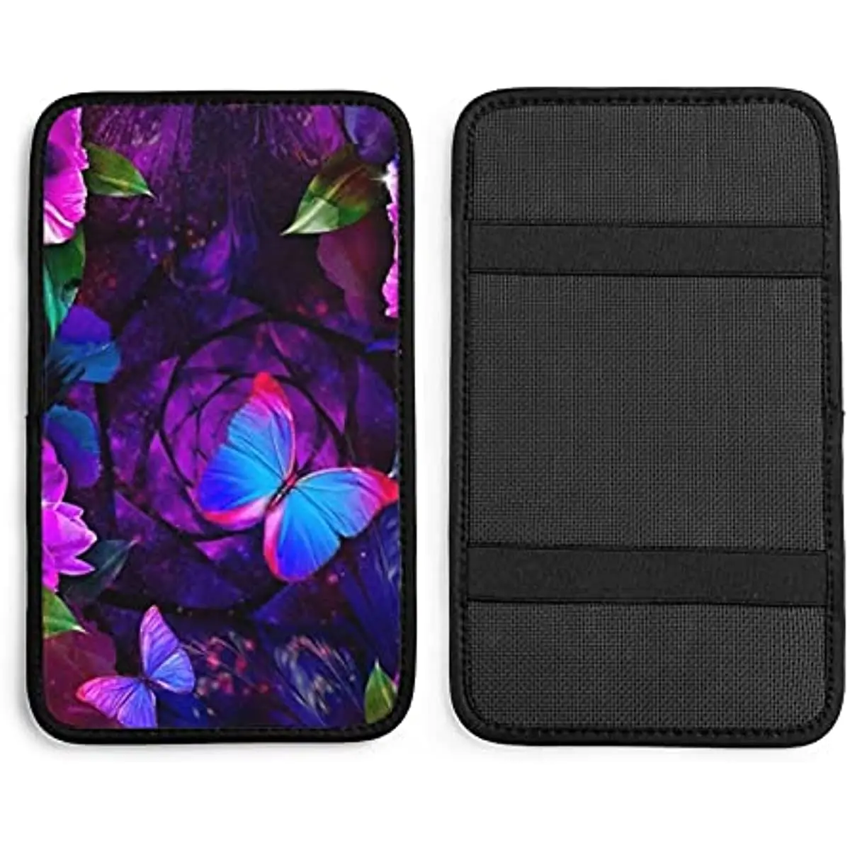 

Dark Rose Butterflies Car Armrest Cover for Women Men Auto Center Console Cushion Pad Universal Fit Seat Box Cover Protec