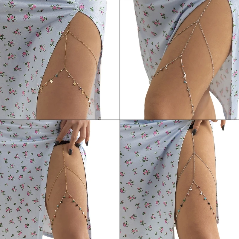 

Solid Color Dangle Moon Tassel Leg Harness Chain Gothic Thigh Chain for Bikini